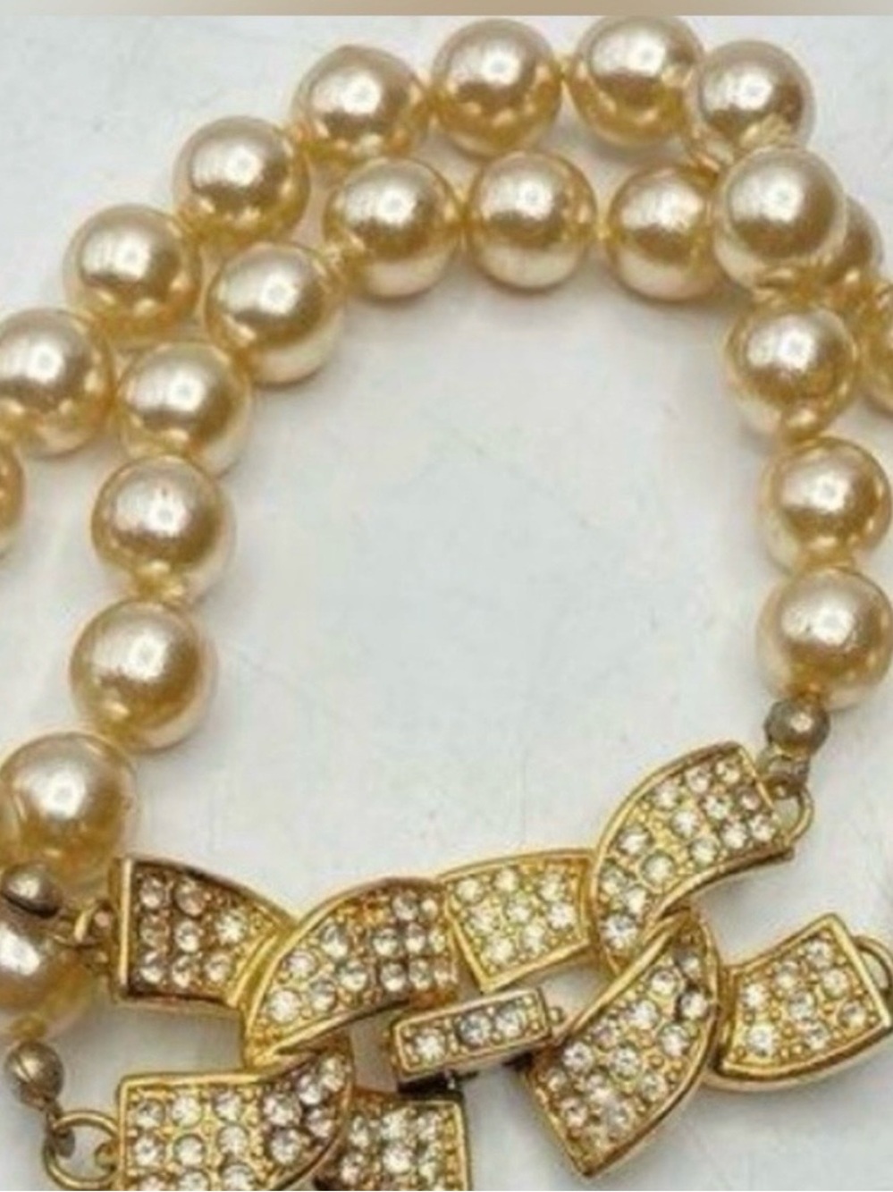 Kenneth Jay Lane Gold-Tone Double Strand Pearl & Pavé Link Bracelet
